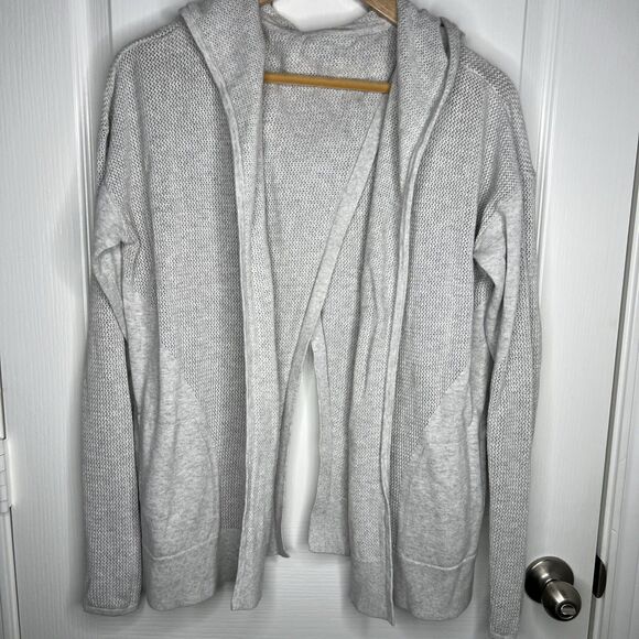 Lululemon Womens Still Movement Wrap Knit Hooded Sweater Size 10 Gray Open Back - Picture 1 of 7